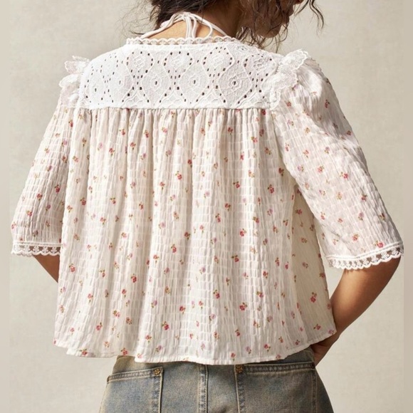 Floral Lace Trim Blouse - White - Picture 4 of 8